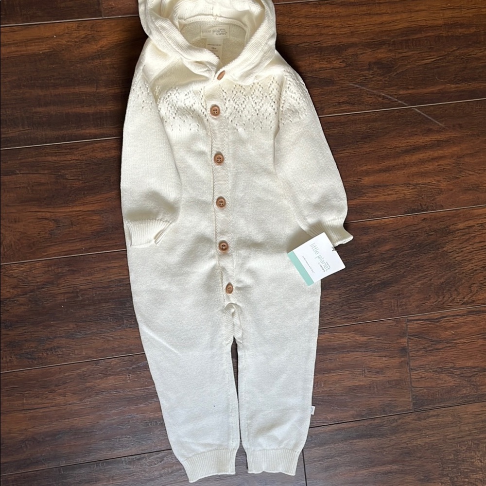 Cream Knit Hooded Baby Onesie